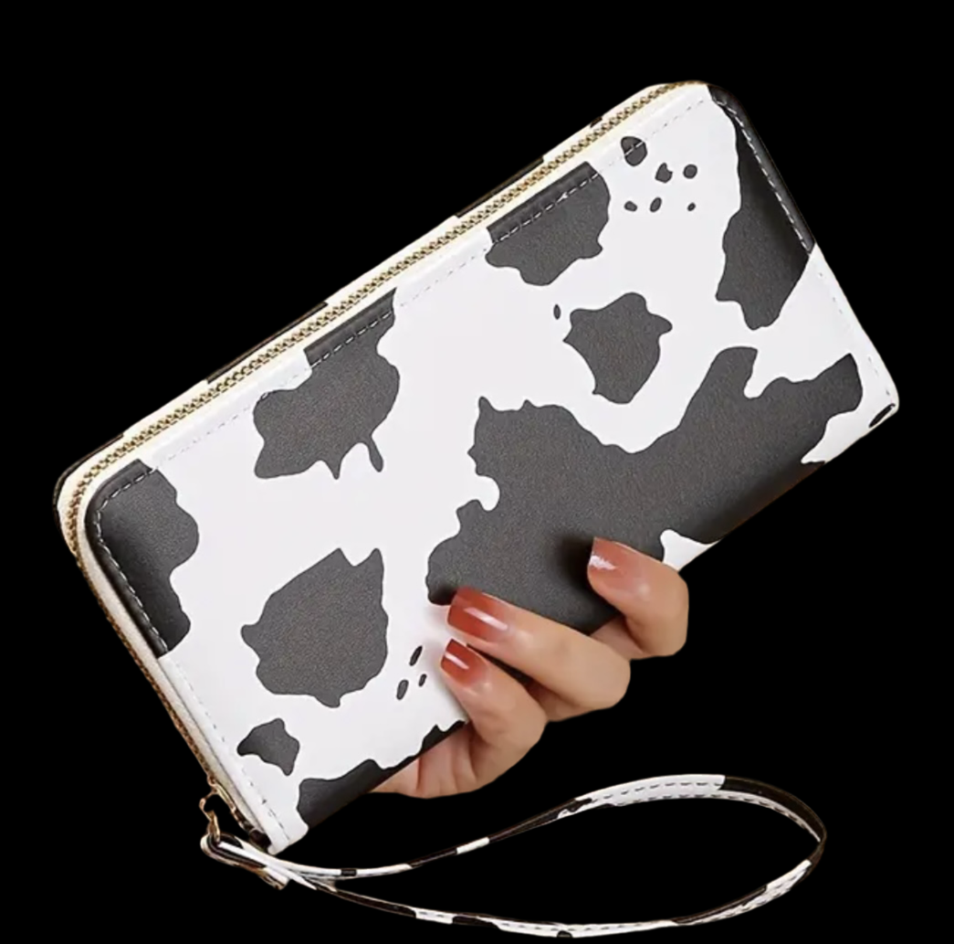 Cow print large wallet