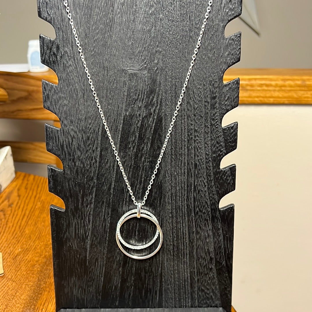 Long circle silver rhinestone necklace