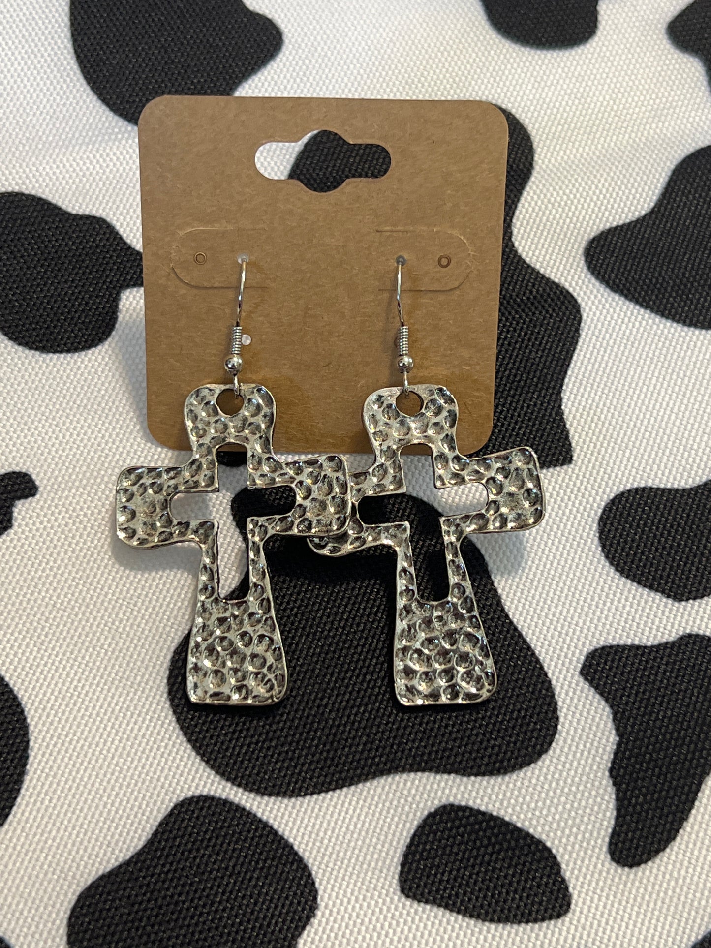 Hammered cross earrings