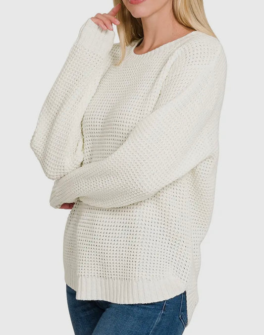 Hi Low Waffle Sweater/Ivory