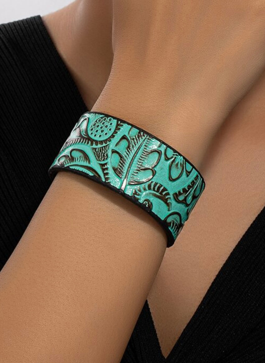 Engraved leather cuff bracelet