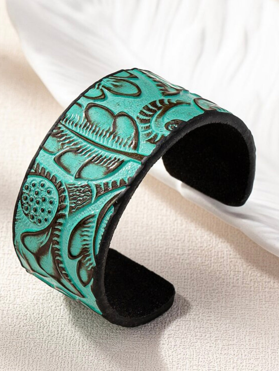 Engraved leather cuff bracelet