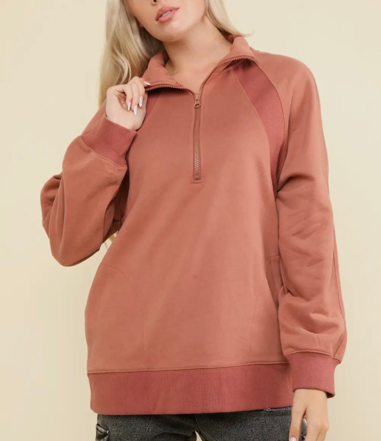 1/2 Zip Sweatshirt/Mauve