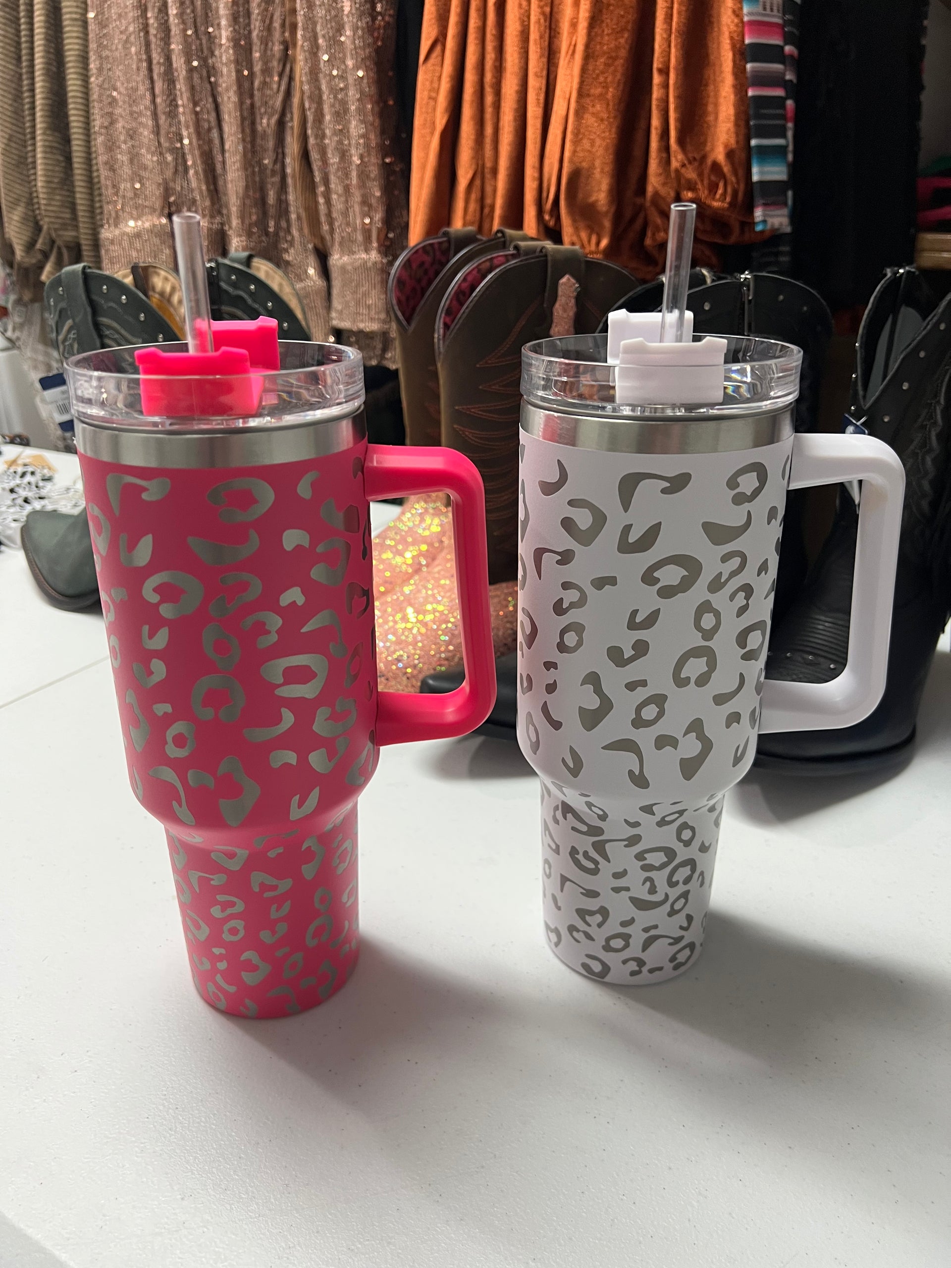 Leopard 40 oz tumbler with handle – Marie & Co. Boutique