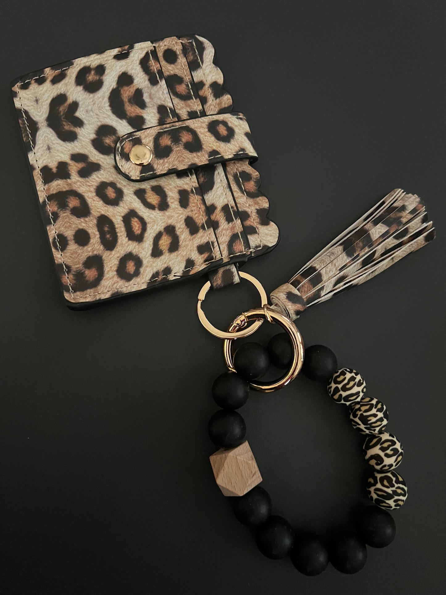 Leopard pocket wallet keychain