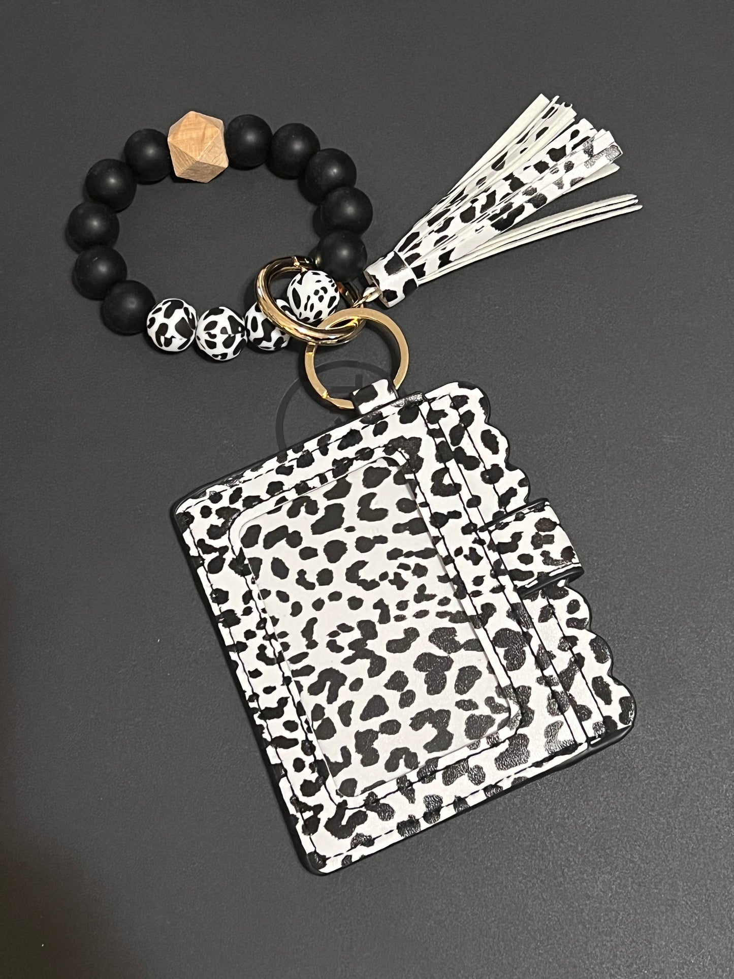 Black leopard pocket wallet keychain