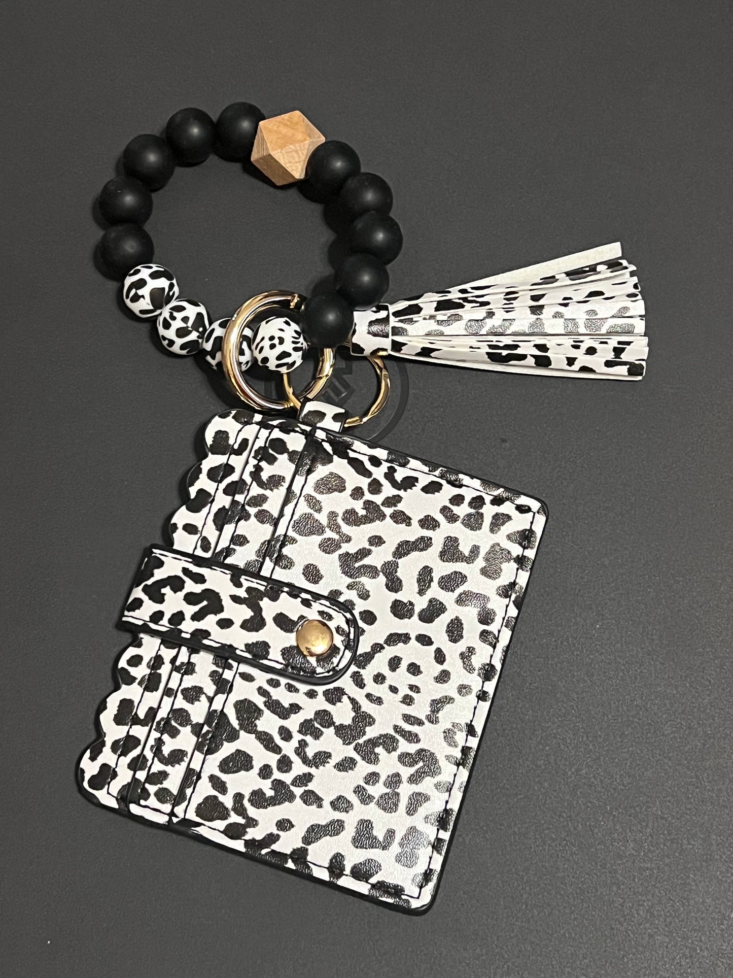 Black leopard pocket wallet keychain