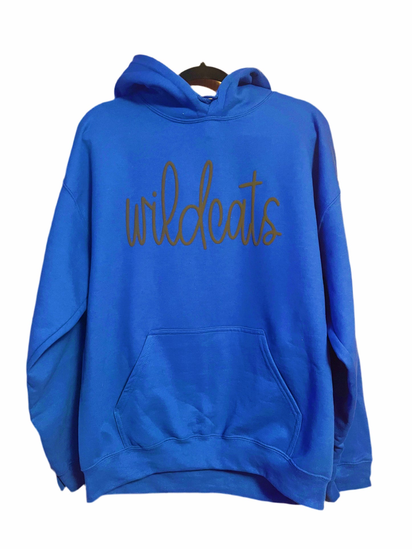 Wildcats puff print on Gildan royal hood