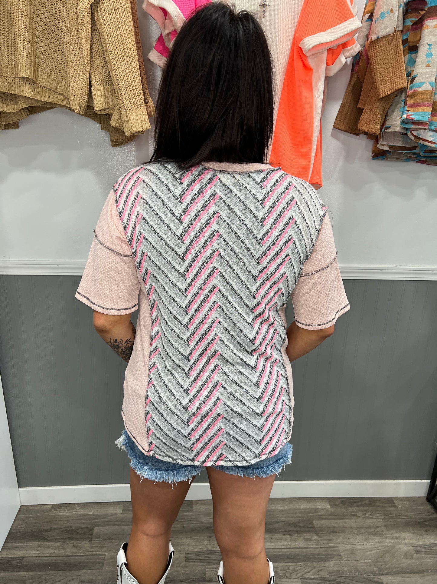 Neon pink chevron top