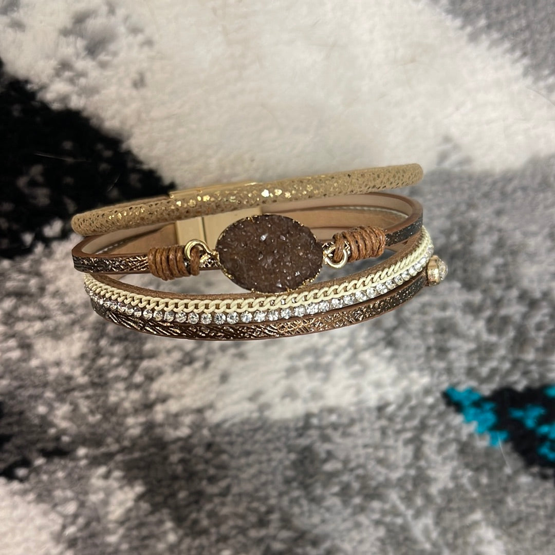 Brown and gold druzy magnetic bracelet