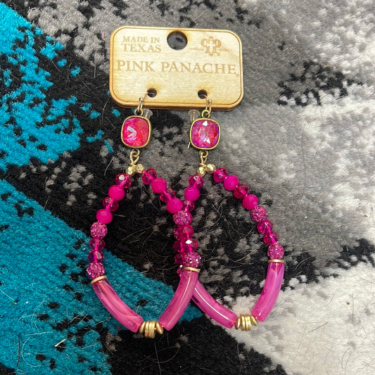 Fuchsia bamboo tube crystal and pave bead earrings