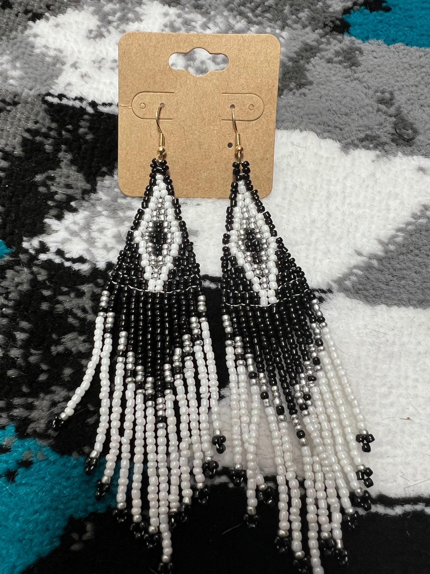 Black/White Boho beaded tassel earrings