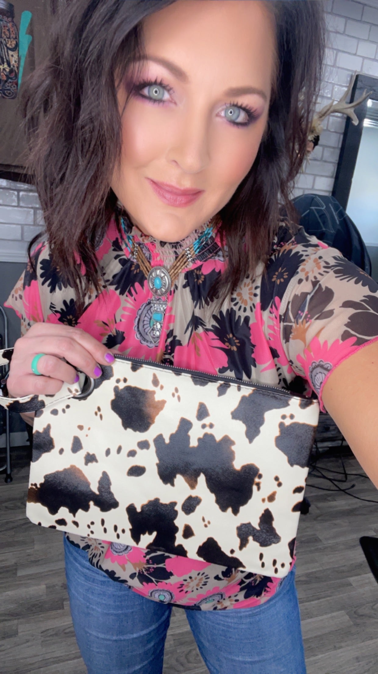 Cow print clutch