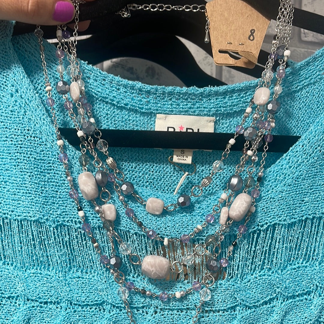 Purple and blue beaded layered necklace