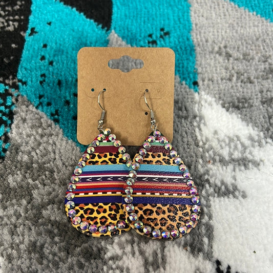 AB Crystal Aztec leopard leather earrings