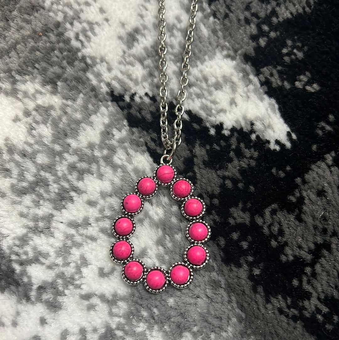 Hot pink tear drop necklace