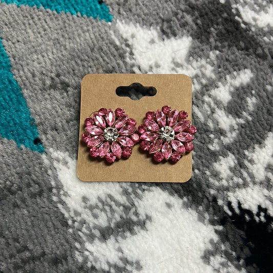 Hot pink rhinestone flower earrings