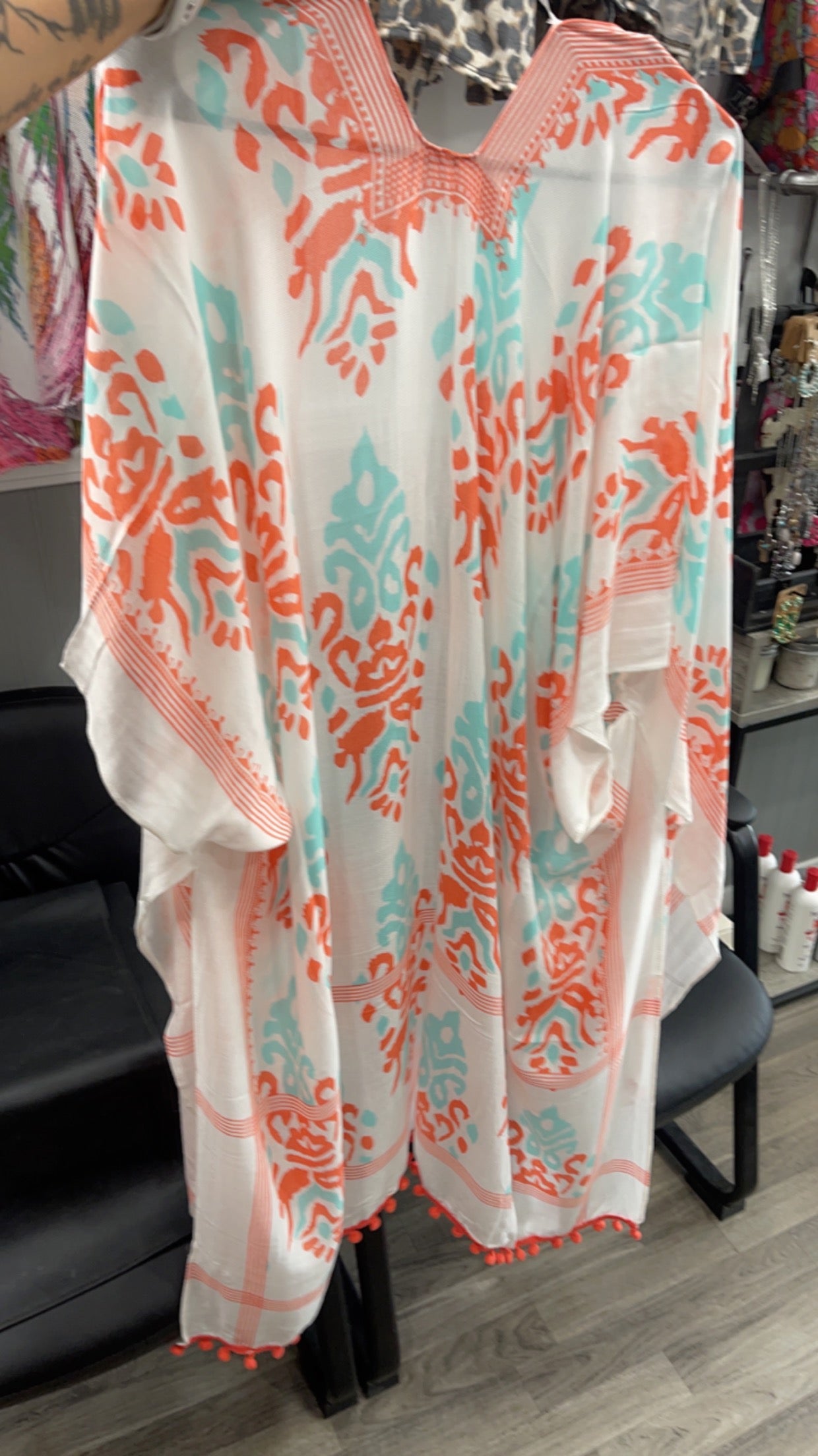 Damask flower printed kimono