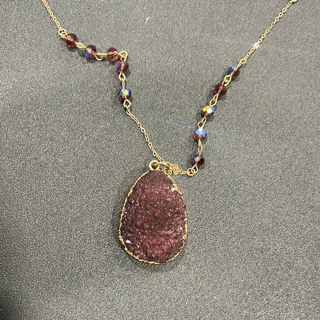 Long purple druzy stone necklace