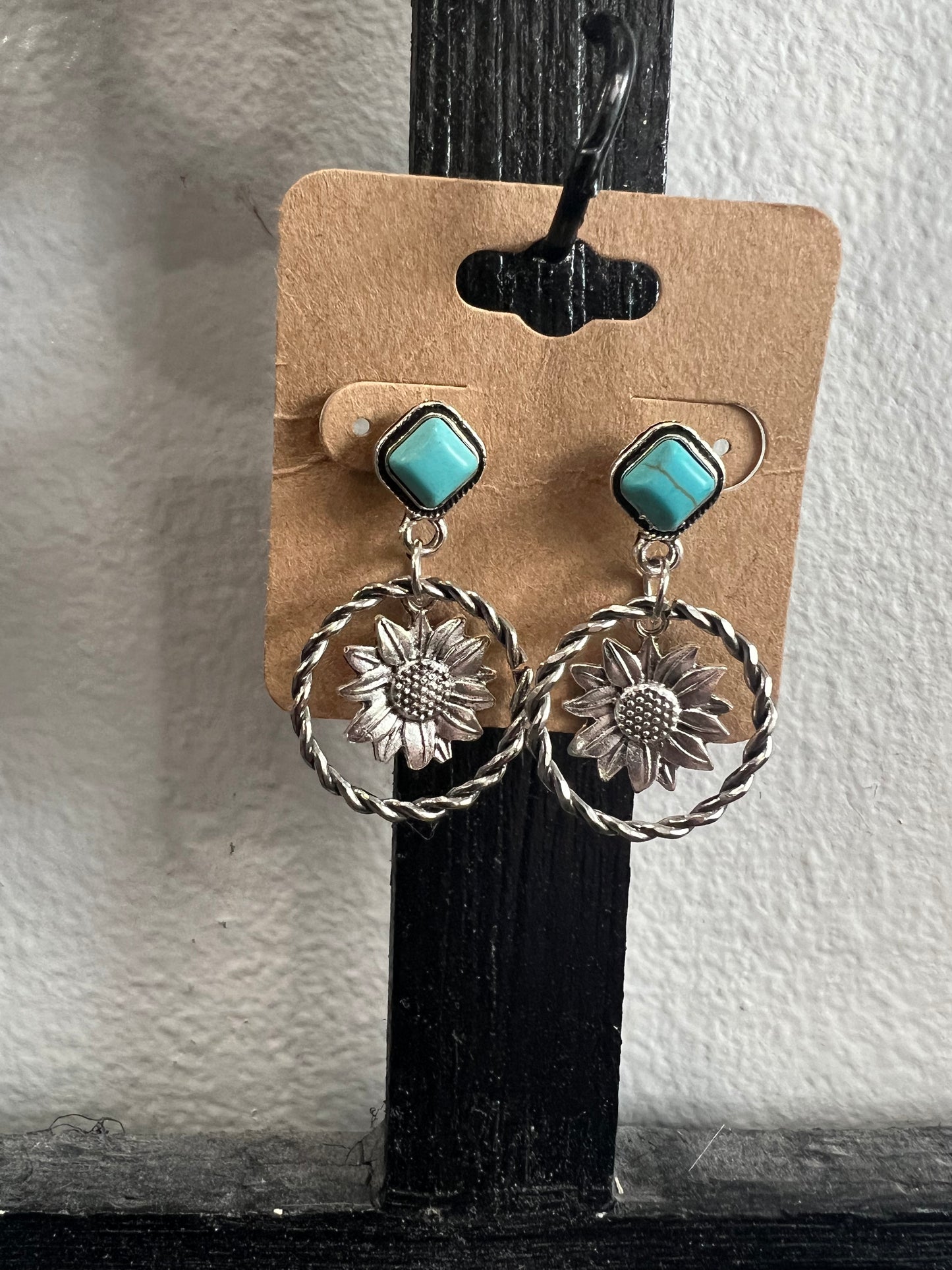 Turquoise sunflower earrings