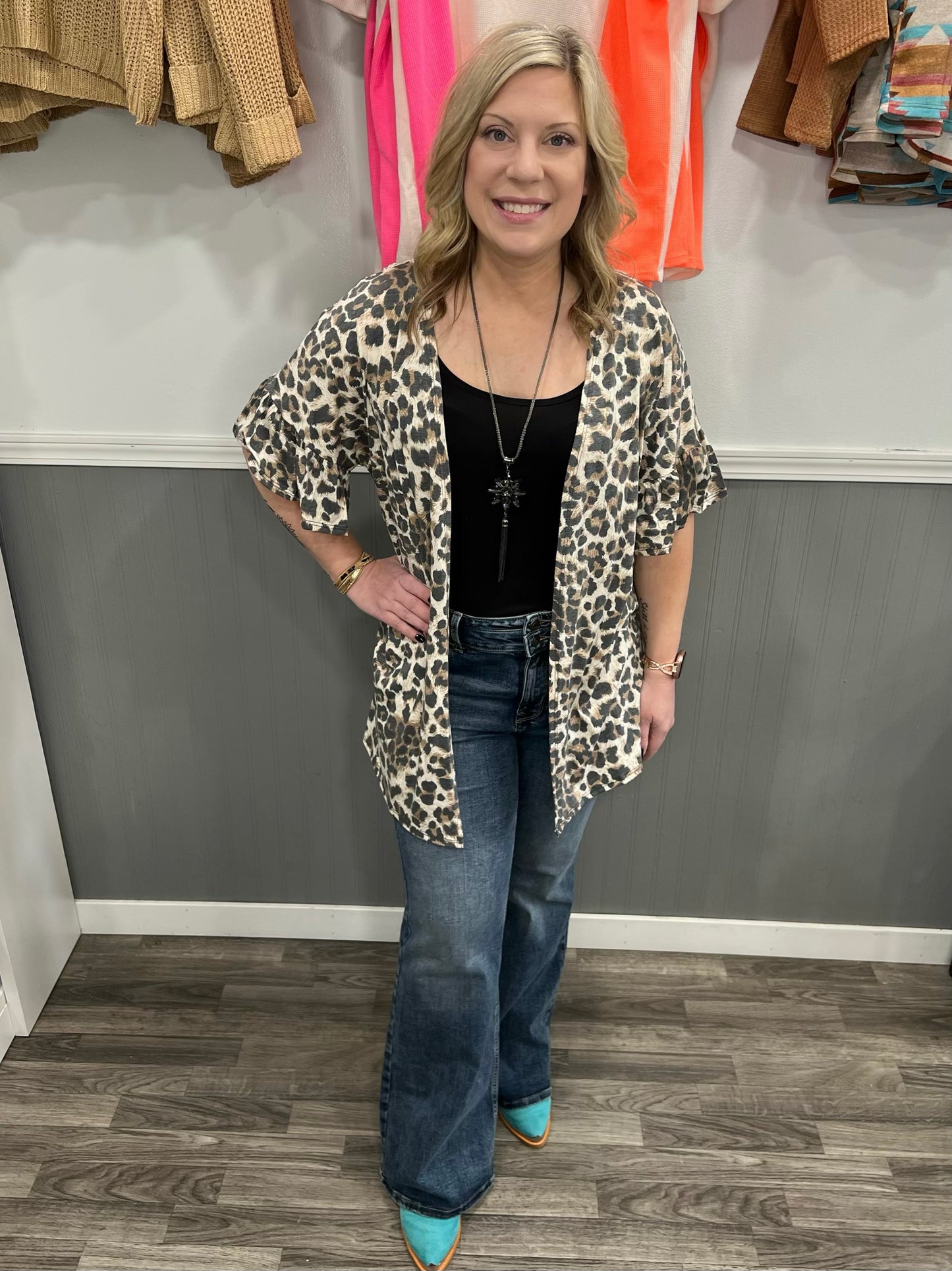 Leopard cardigan with lace back