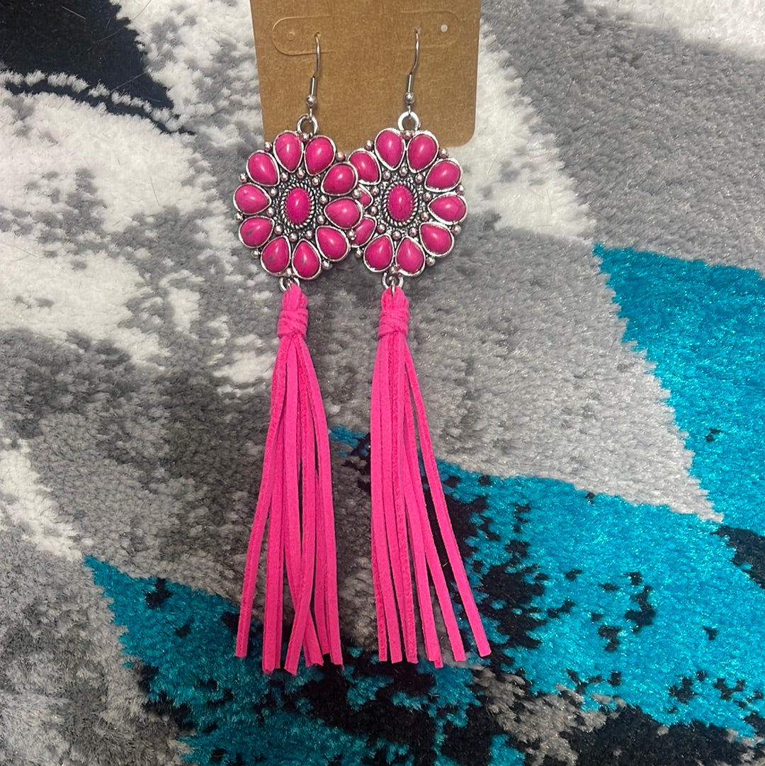 Hot pink tassel drop earrings