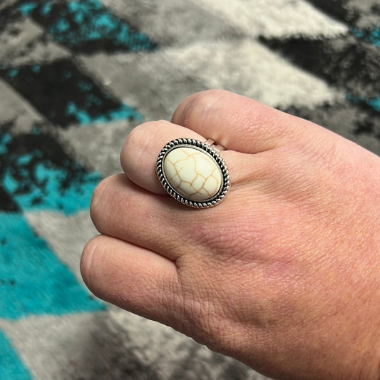 Cream stone adjustable cuff ring