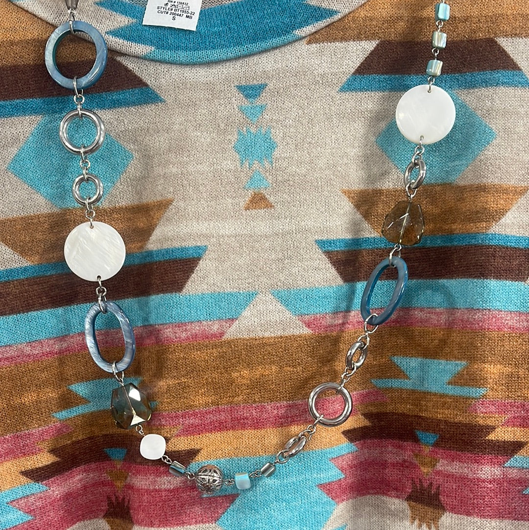 Blue/white circle beaded necklace