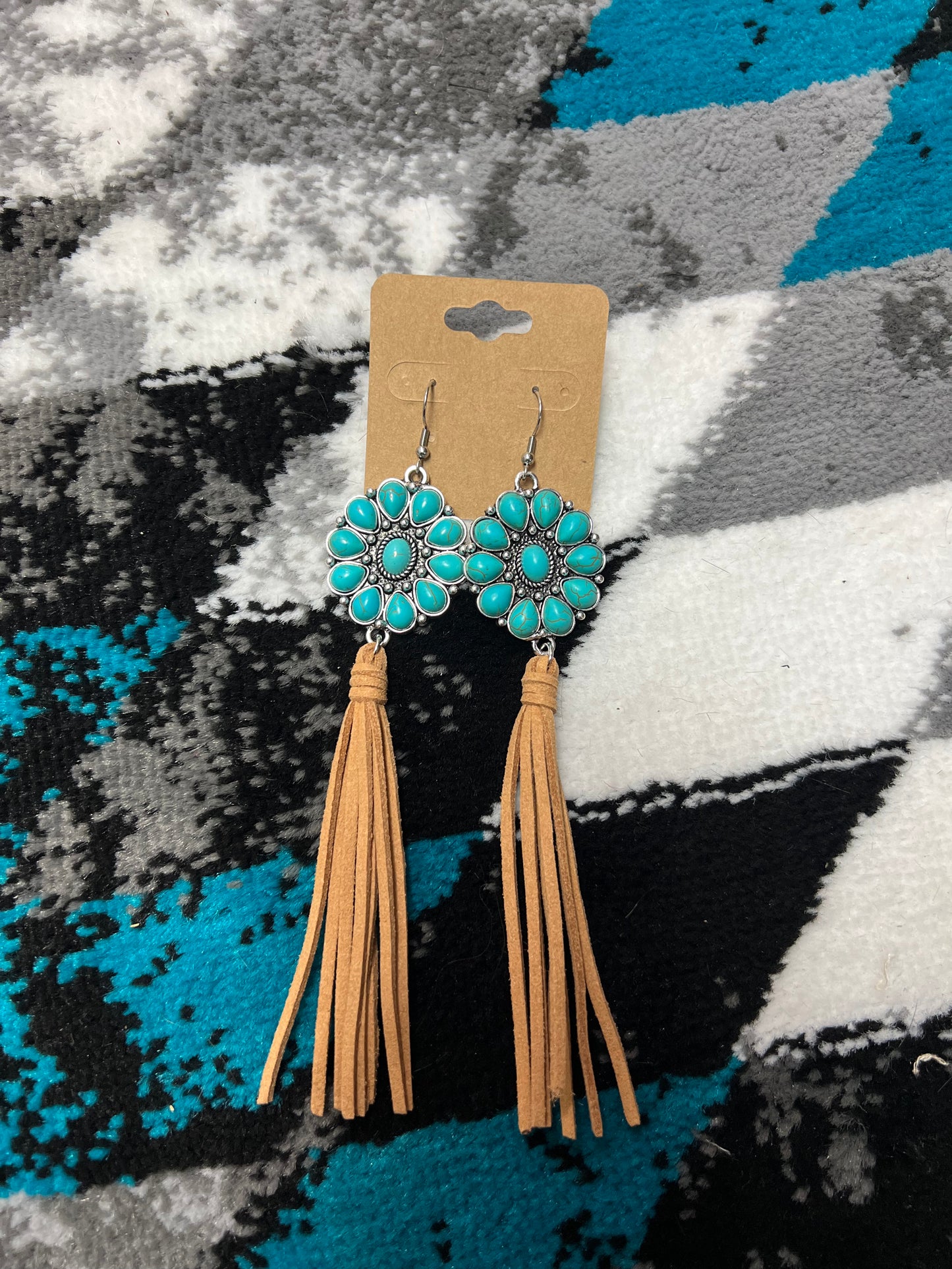 Turquoise tassel drop earrings