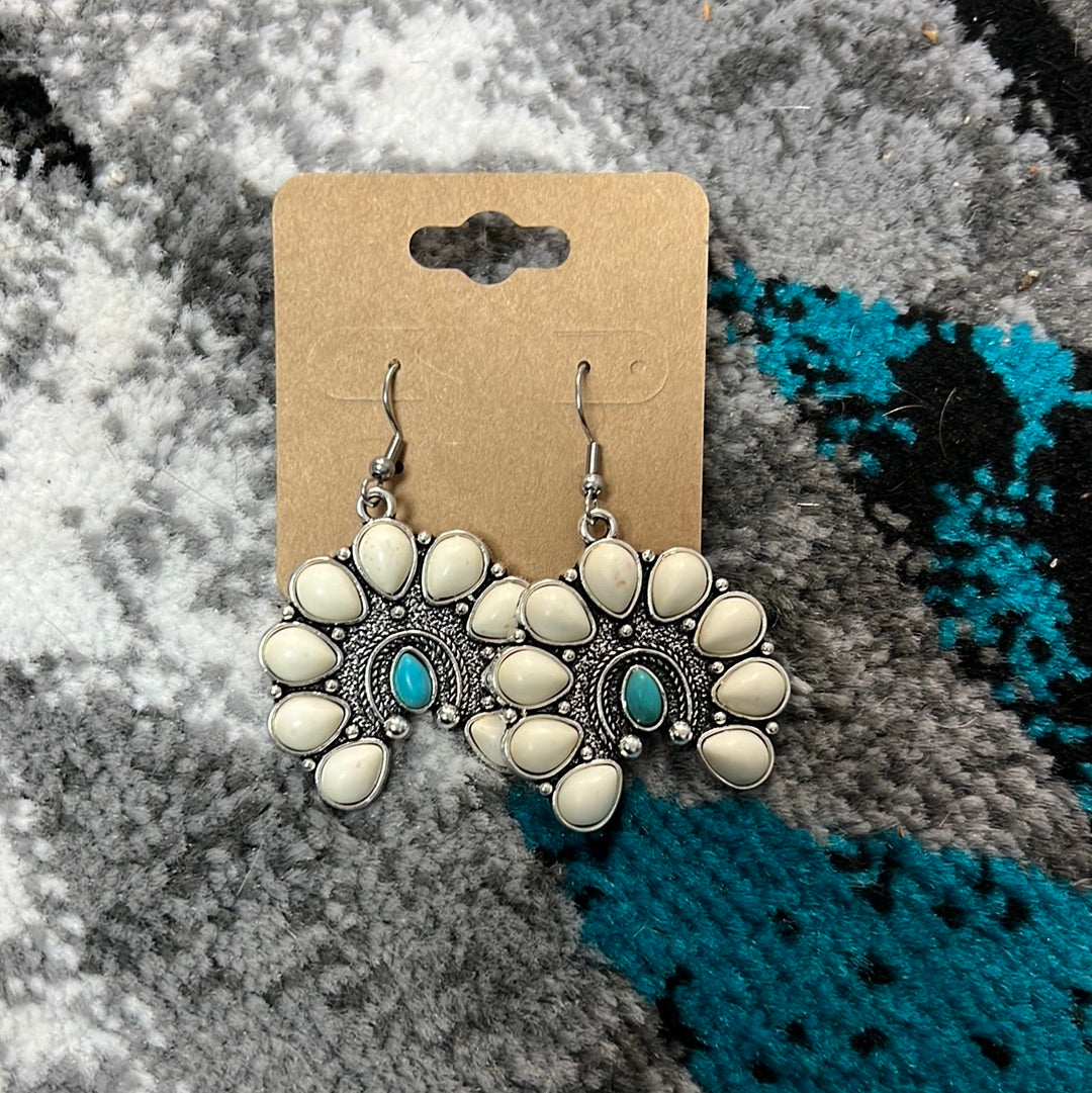 Turquoise & white squash blossom drop earrings