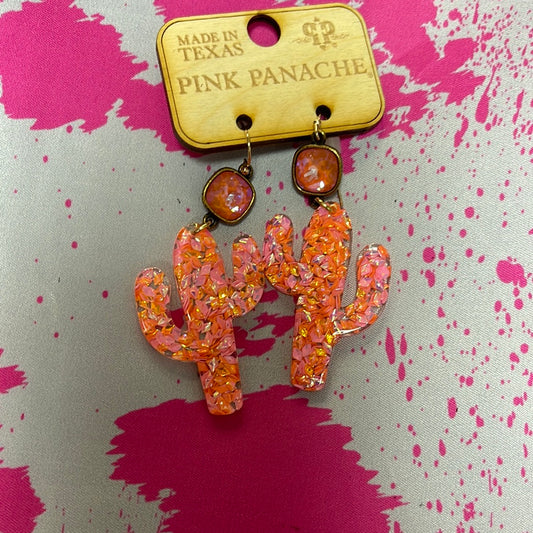 Orange glow cushion cut connector on pink/orange glitter cactus earrings