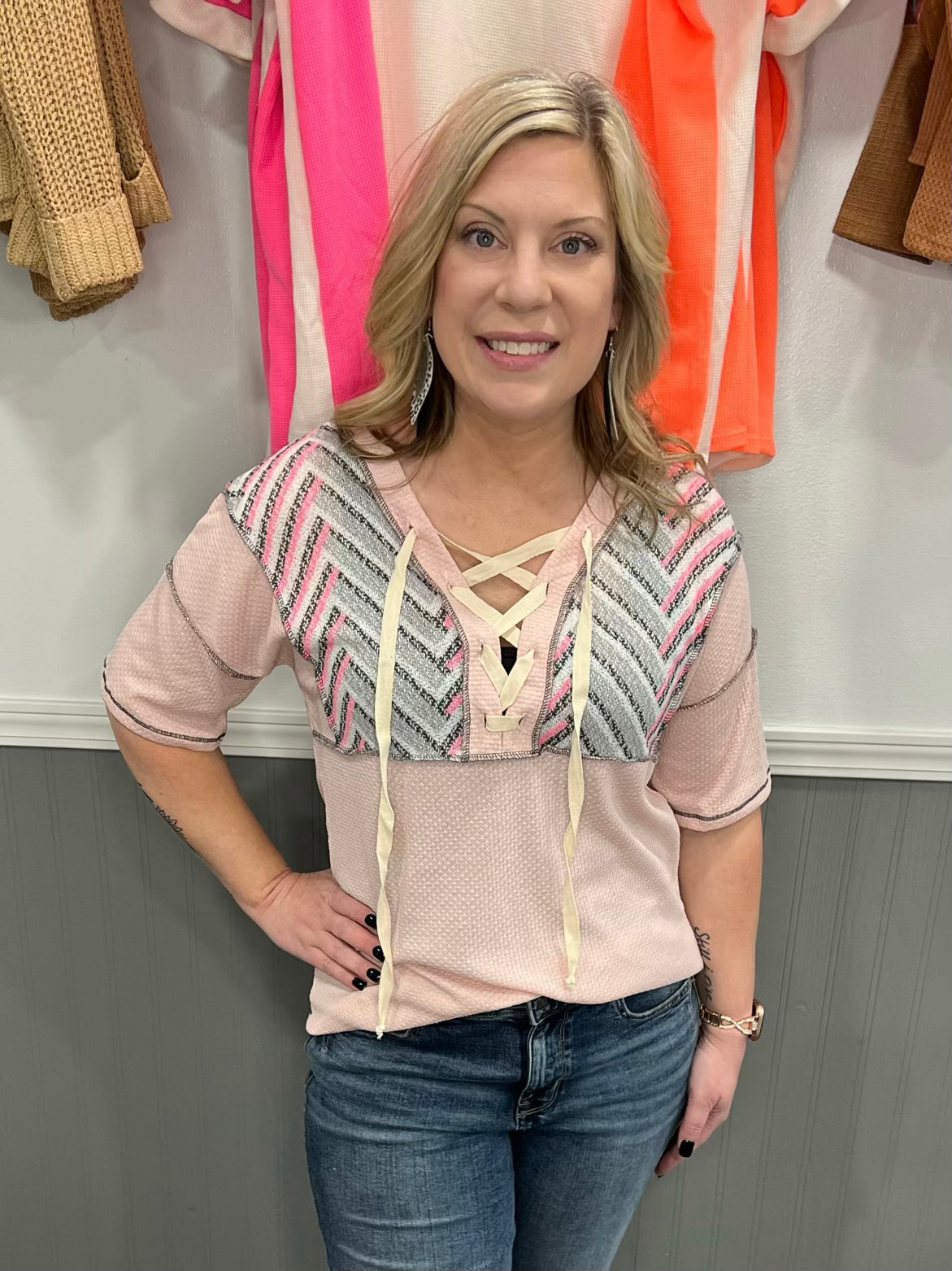 Neon pink chevron top