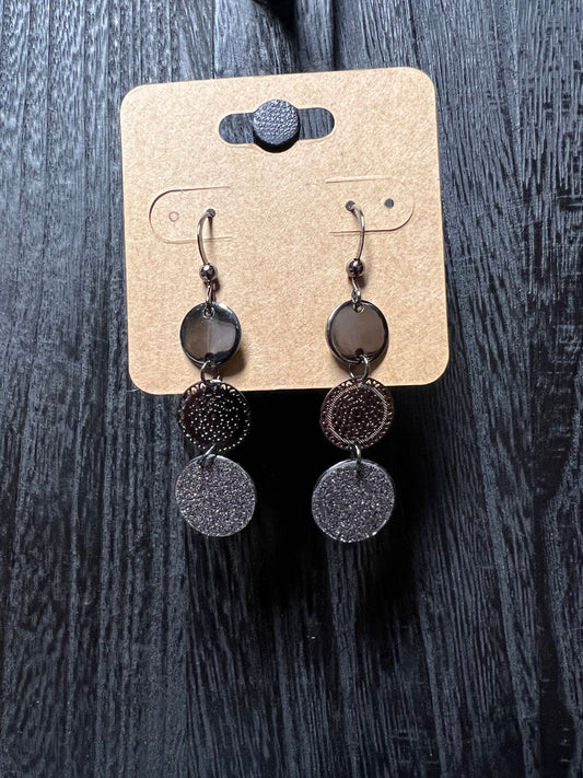 Black disc drop bling earrings